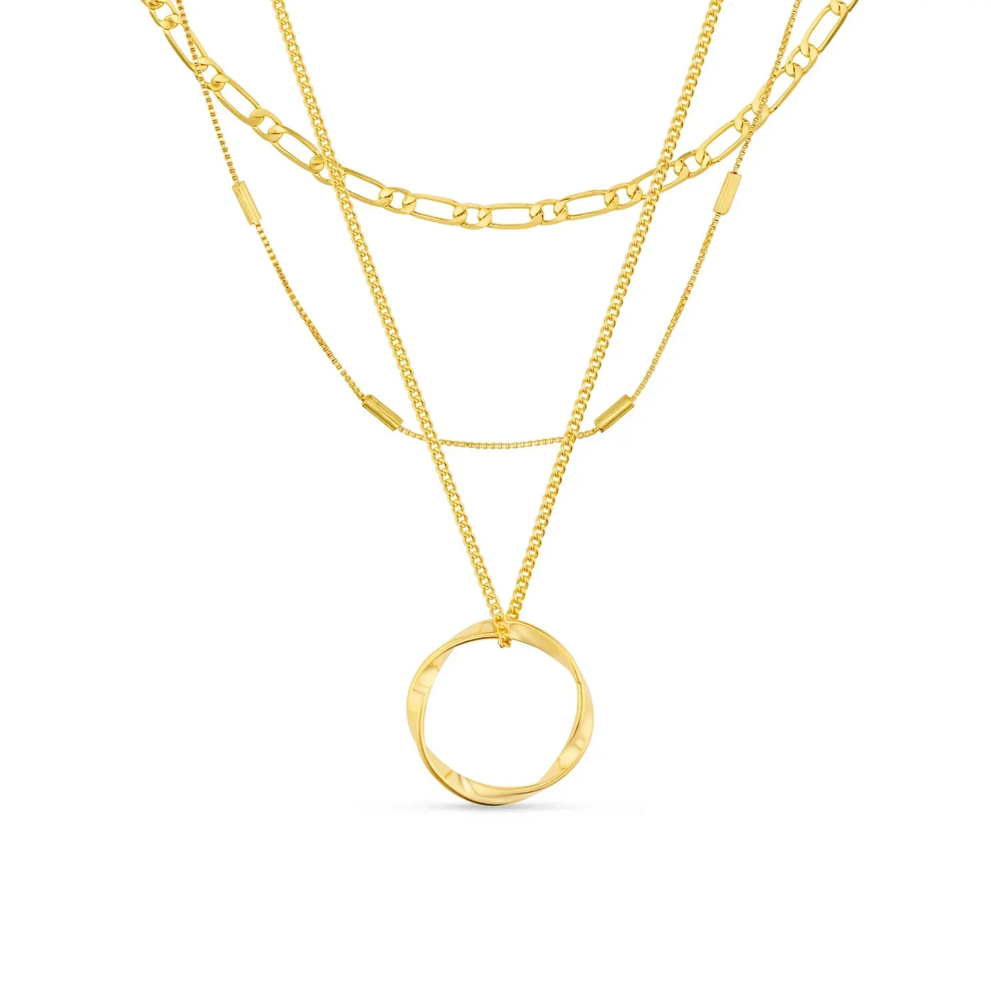 Open Circle Three Row Necklace | White Gold 18k