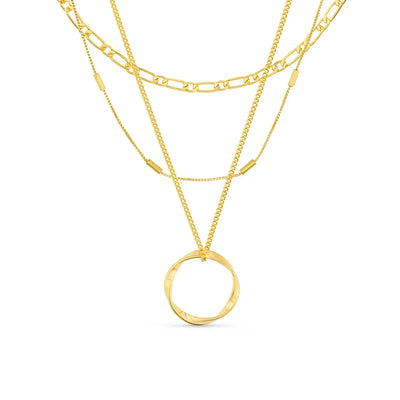 Open Circle Three Row Necklace | White Gold 18k