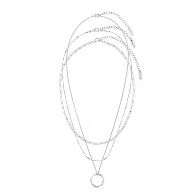 Open Circle Three Row Necklace | White Gold 18k