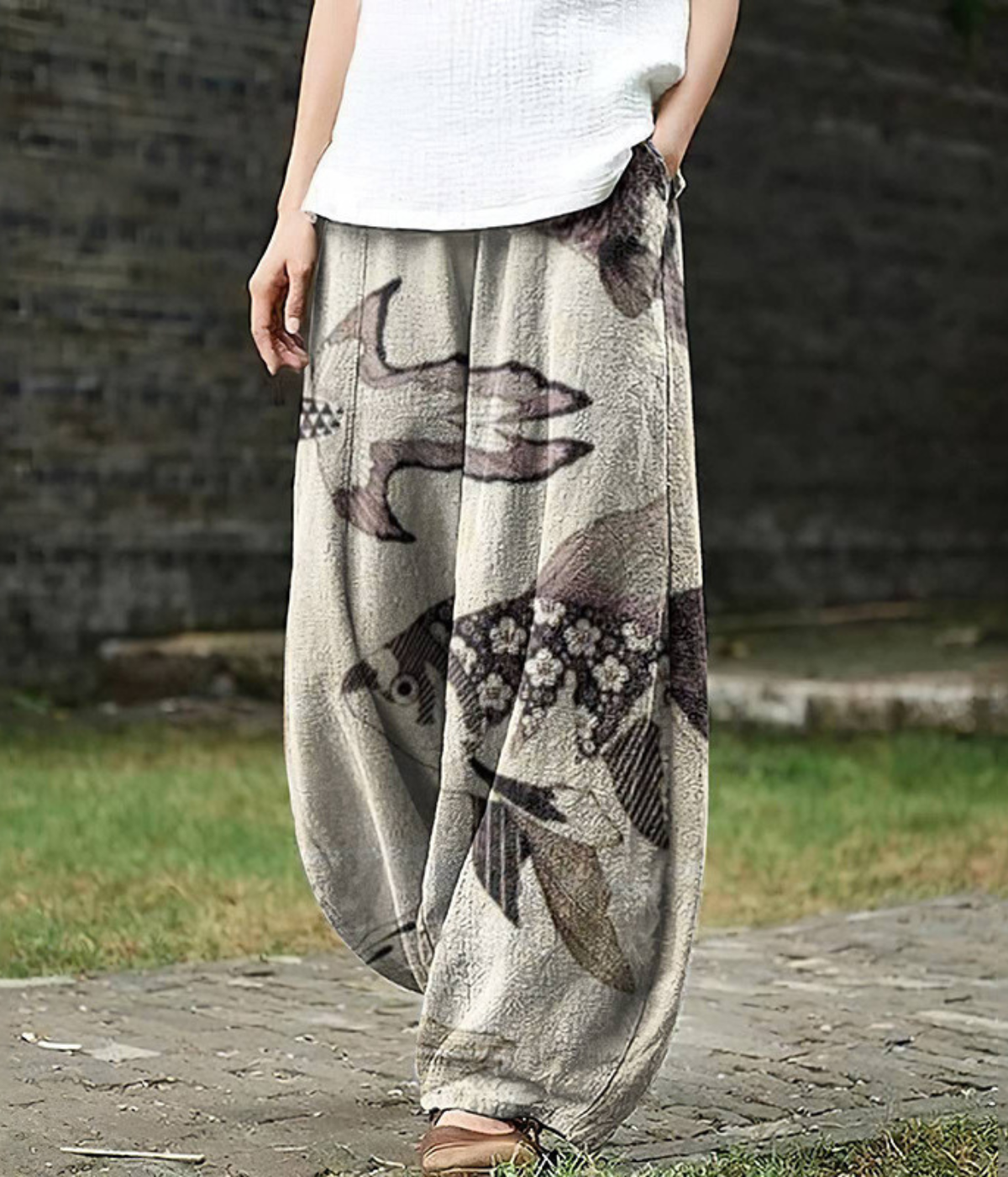 Isabelle | Wide-Leg Pants with Fish Print