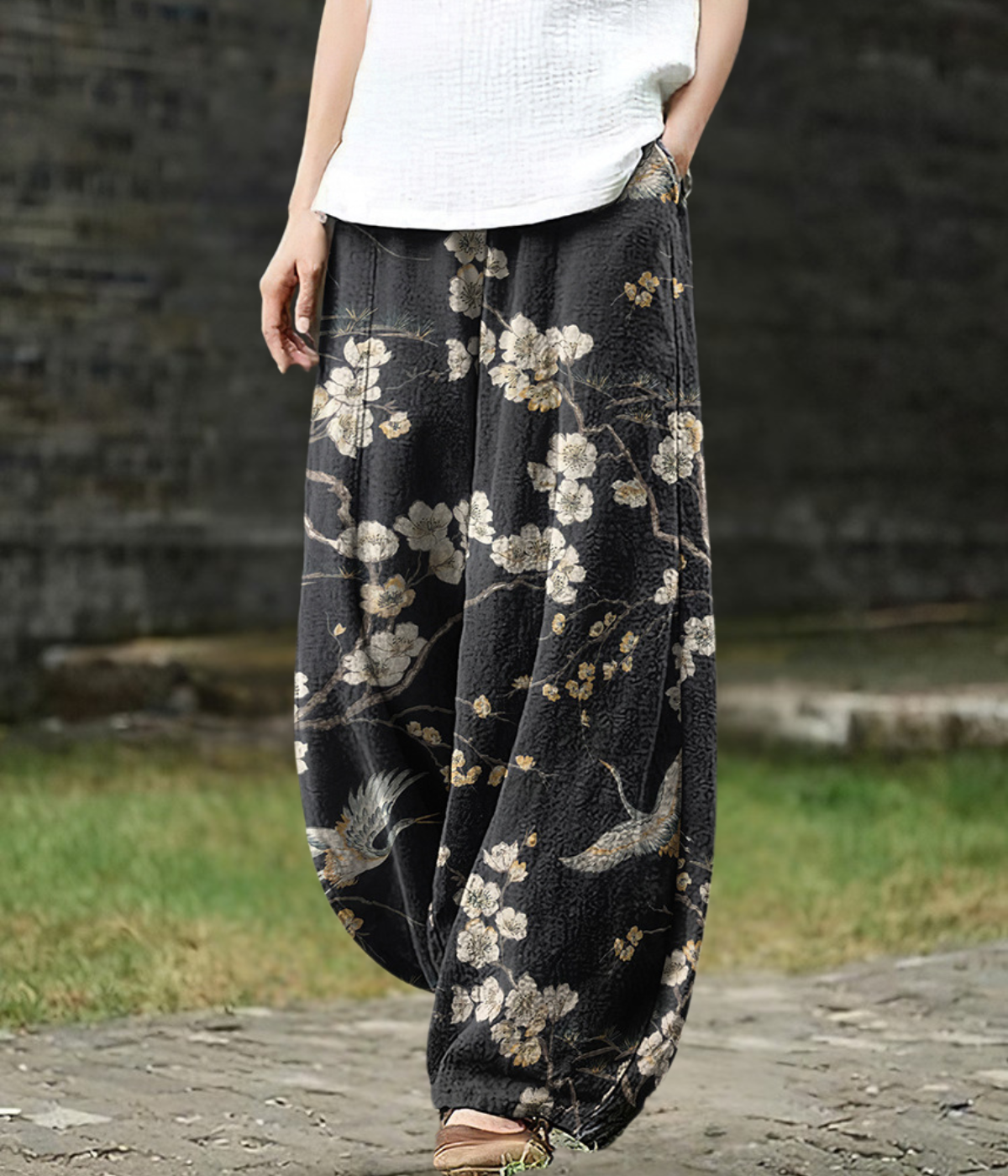 Evie | Wide-Leg Pants with Crane Print