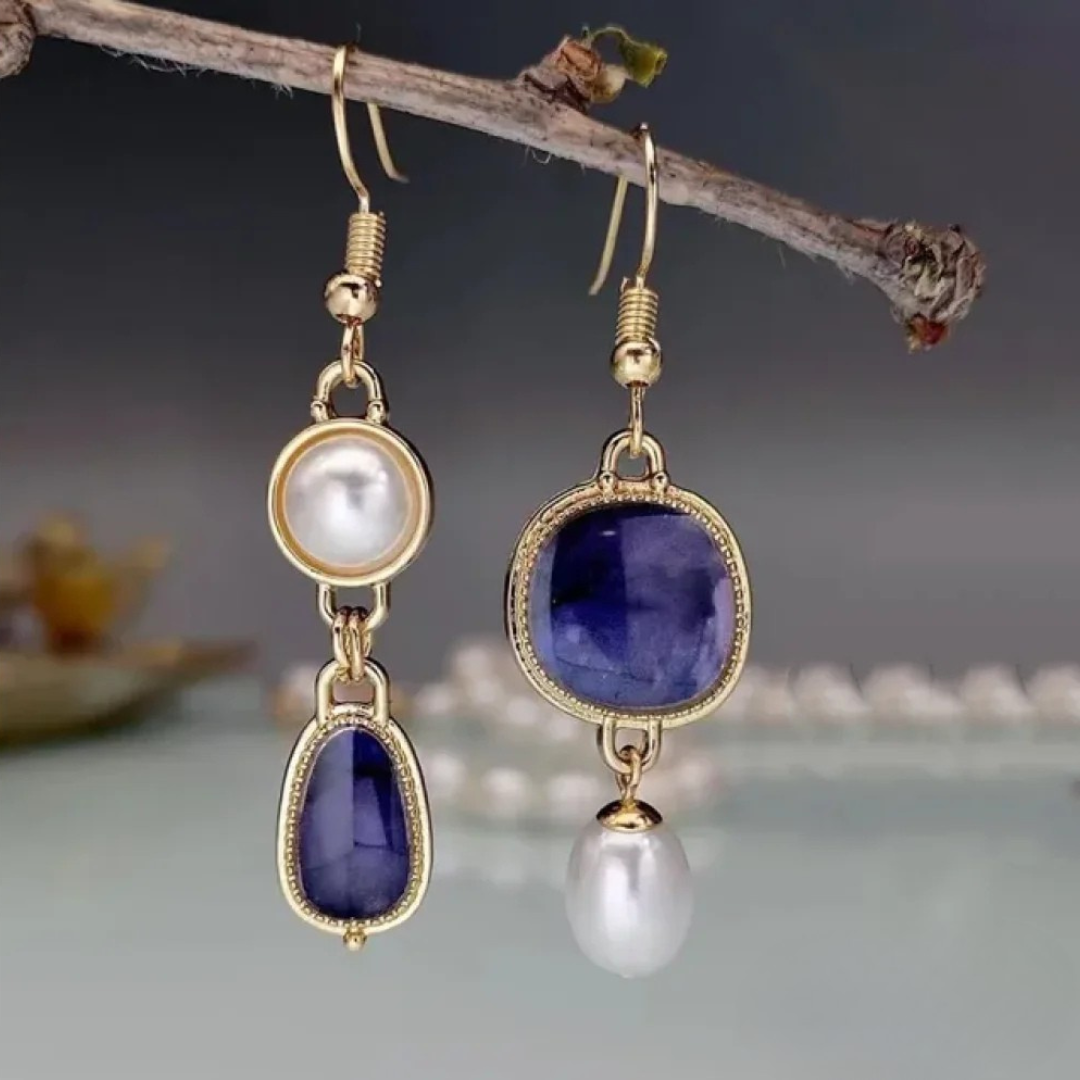 Vintage Blue Stone & Pearl Earring