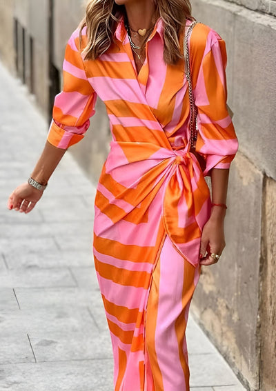 NATALIA | BOLD STRIPE WRAP DRESS