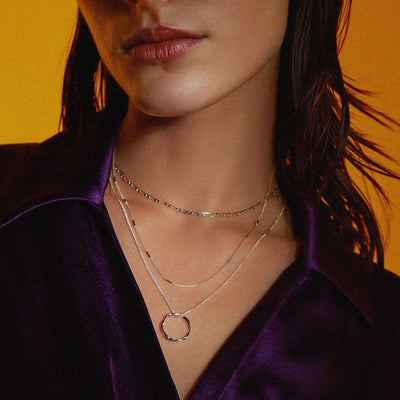 Open Circle Three Row Necklace | White Gold 18k