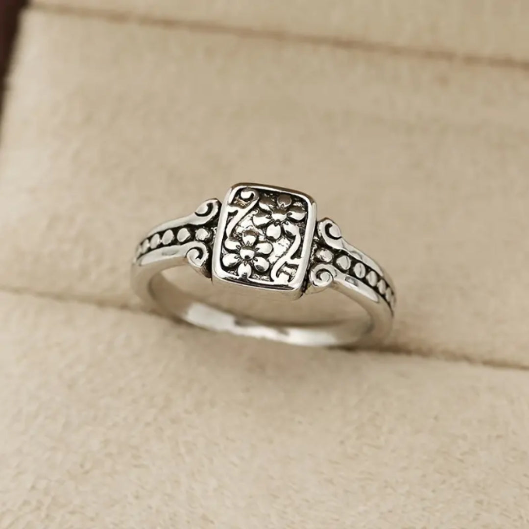 Silver Square Flower Ring