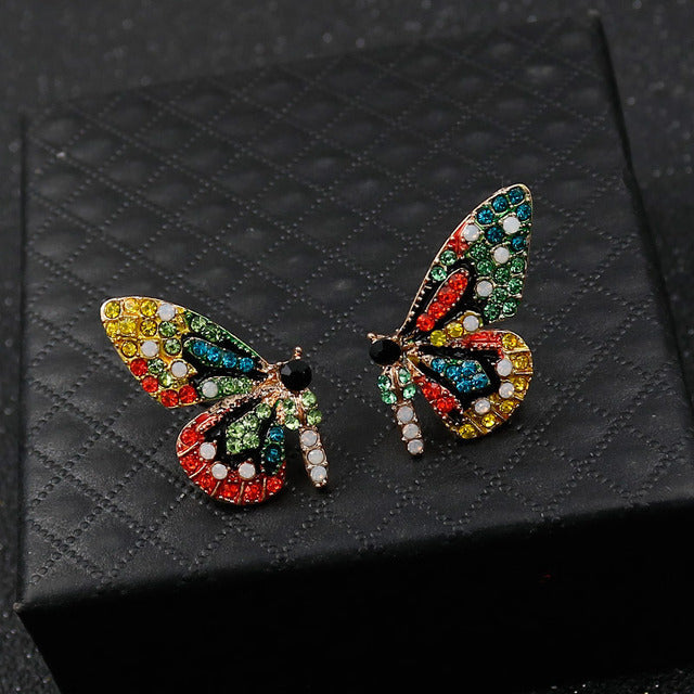 Butterfly Stud Earrings with Colorful Zirconia