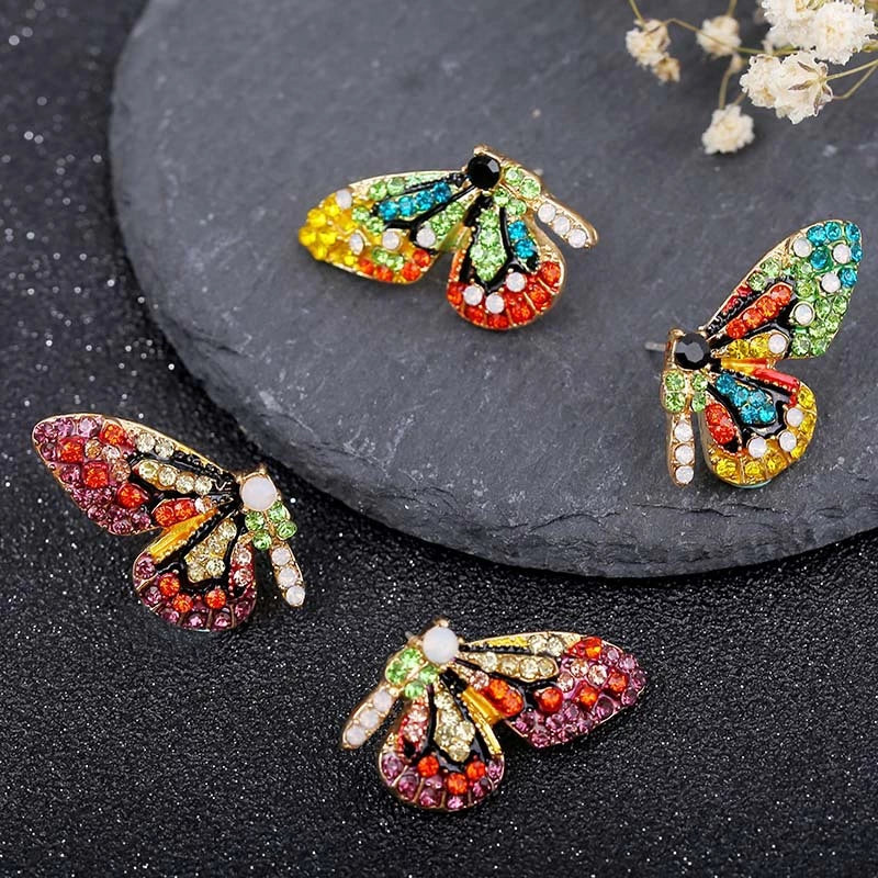 Butterfly Stud Earrings with Colorful Zirconia