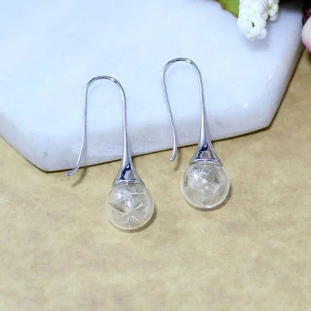 Silver Dandelion Pendant Earrings