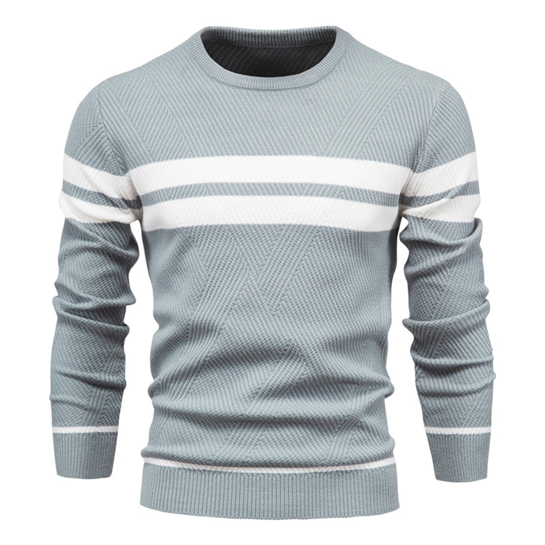 Men’s Sweater – Slim Fit Knit – Ribbed Texture – Geometric Pattern – Crew Neck