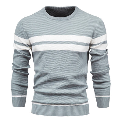 Men’s Sweater – Slim Fit Knit – Ribbed Texture – Geometric Pattern – Crew Neck