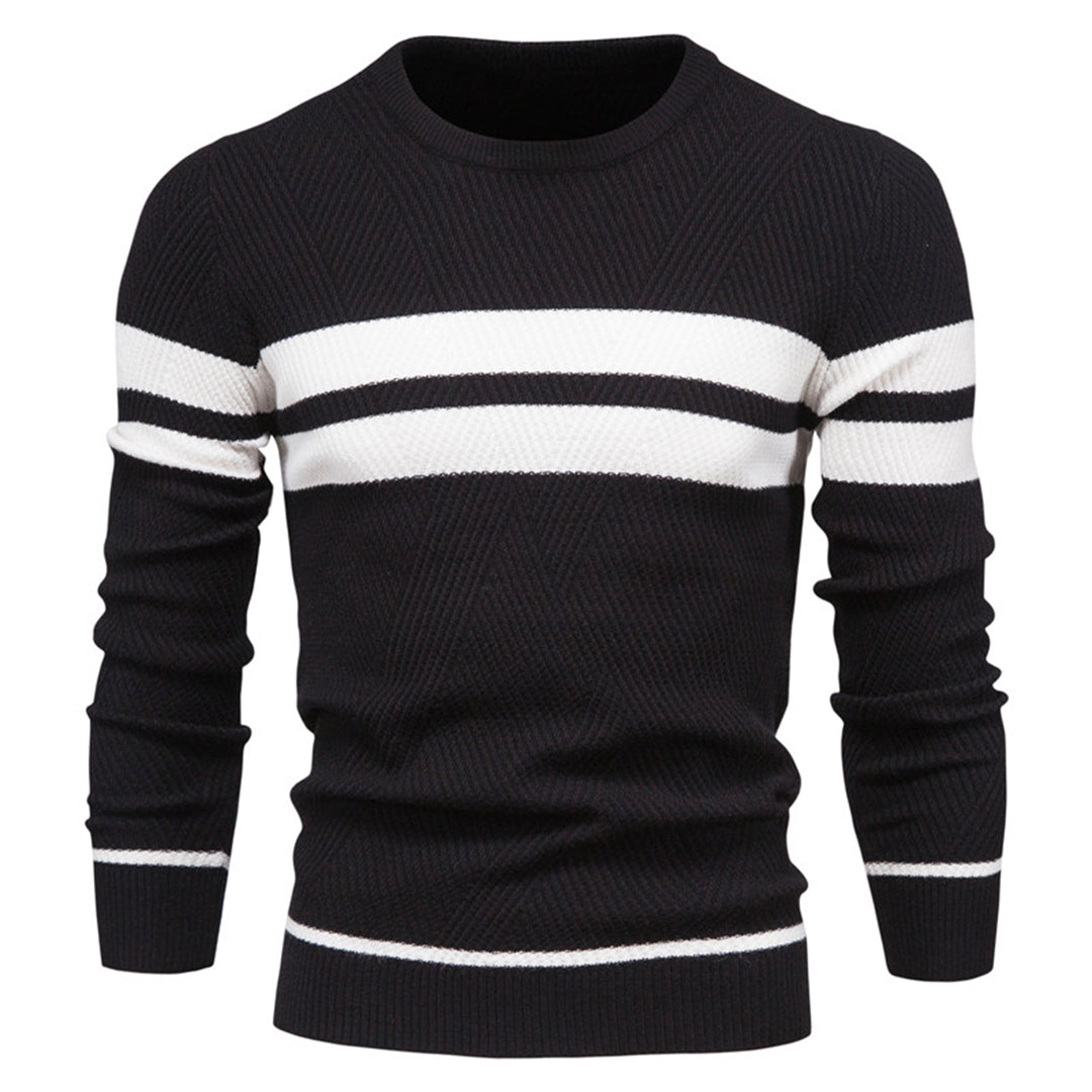 Men’s Sweater – Slim Fit Knit – Ribbed Texture – Geometric Pattern – Crew Neck