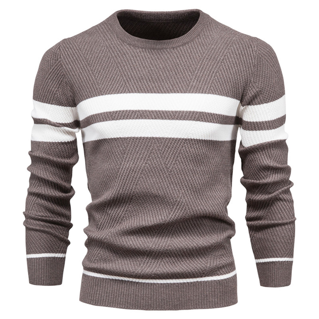 Men’s Sweater – Slim Fit Knit – Ribbed Texture – Geometric Pattern – Crew Neck