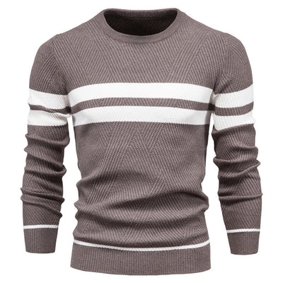 Men’s Sweater – Slim Fit Knit – Ribbed Texture – Geometric Pattern – Crew Neck