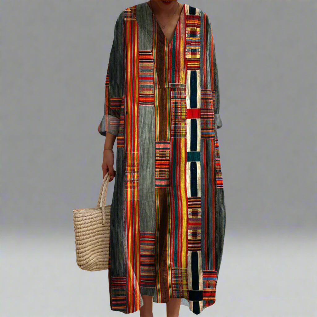 Mary | Geometric Stripe Boho Maxi Dress