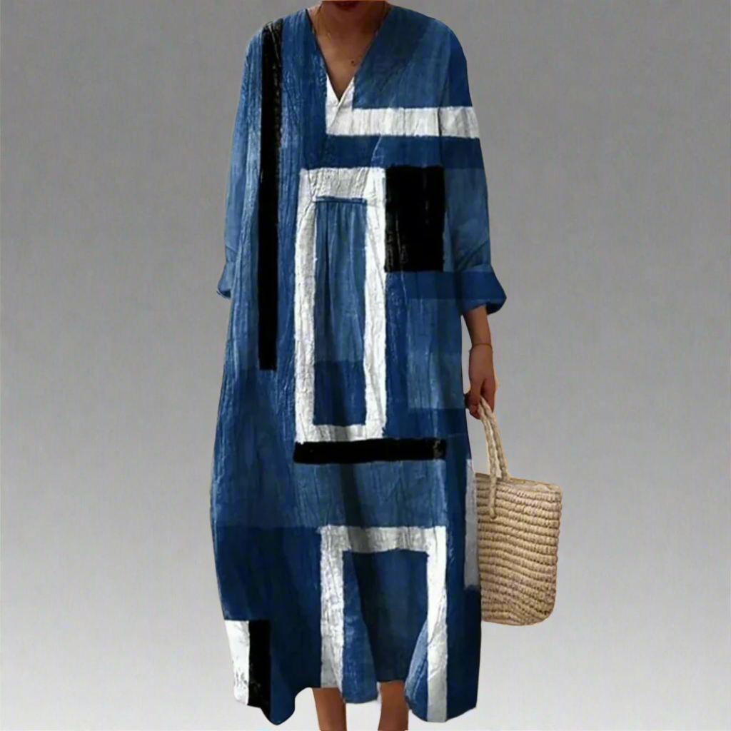 Evelyn | Abstract Navy Loose-Fit Maxi Dress