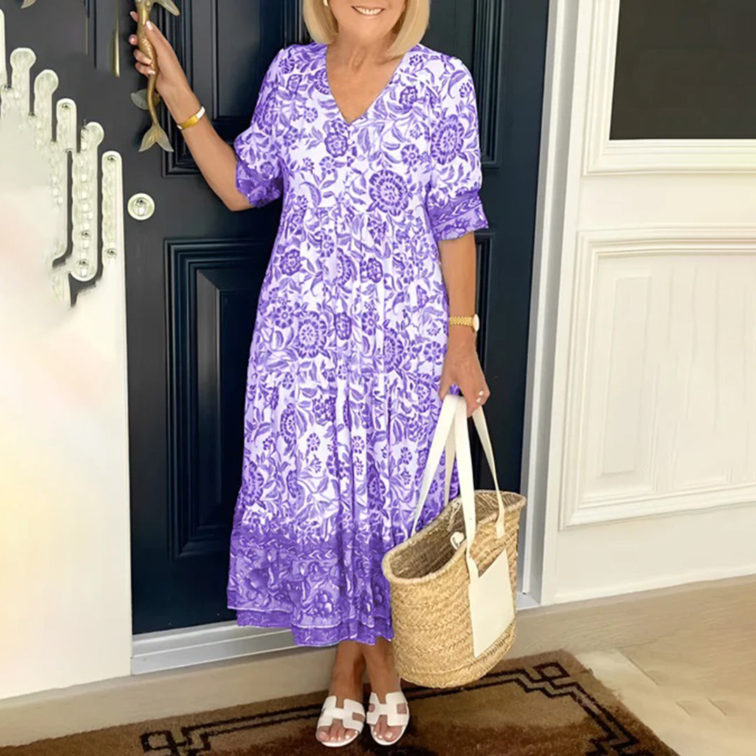 Avencea - Elegant V-neck Dress Made of Polyester