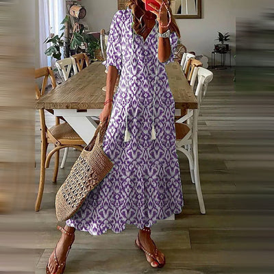 Avencea - Boho Maxi Dress - Vintage Inspired Prints in Blue, Green, Purple, Pink, and White