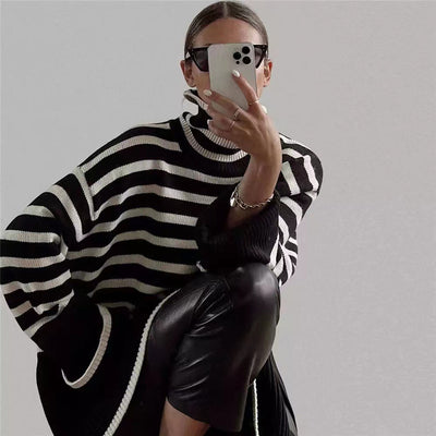 Avencea - Striped Turtleneck Sweater Magic