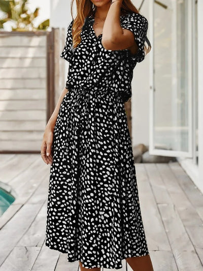Georgia | Soft-Spotted Button-Up Midi Dress