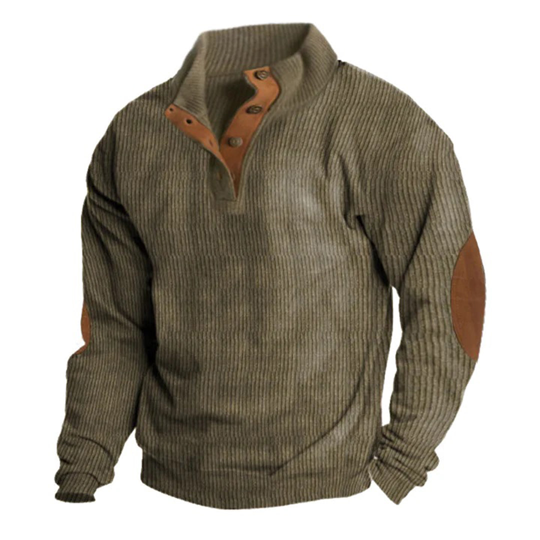 Avencea - Corduroy Sweater for Men with Stand-Up Collar and Buttons