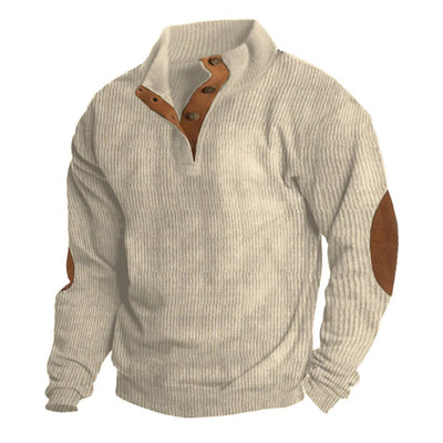 Avencea - Corduroy Sweater for Men with Stand-Up Collar and Buttons