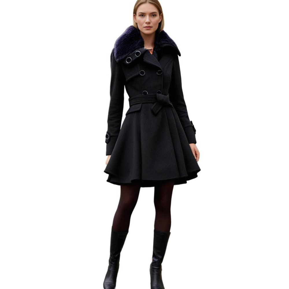 Avencea - Long and warm winter coat with fur collar for women