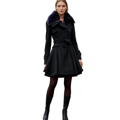 Avencea - Long and warm winter coat with fur collar for women