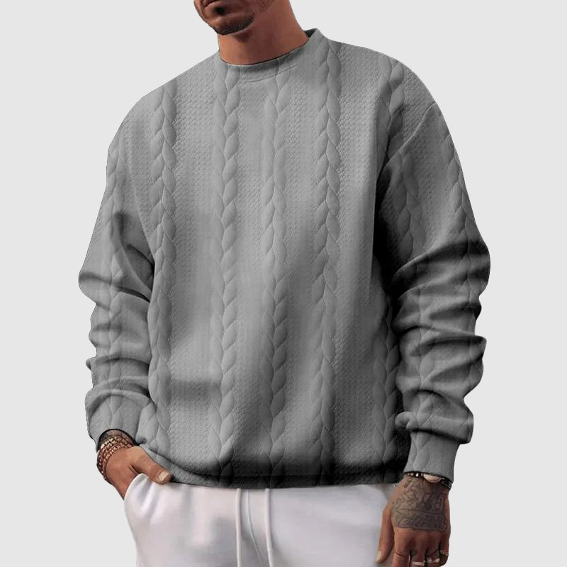 Men’s Pullover Sweatshirt – Relaxed Fit – Wool Knit – Cable Pattern – Ribbed Trim