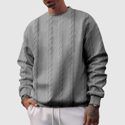 Men’s Pullover Sweatshirt – Relaxed Fit – Wool Knit – Cable Pattern – Ribbed Trim