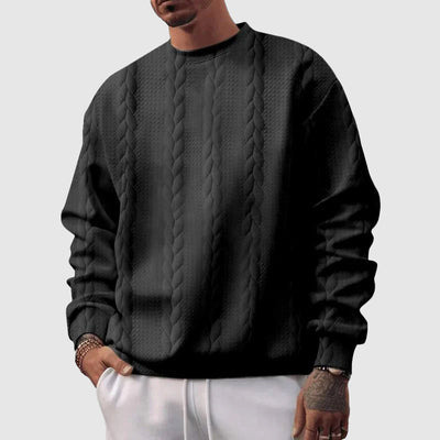 Men’s Pullover Sweatshirt – Relaxed Fit – Wool Knit – Cable Pattern – Ribbed Trim