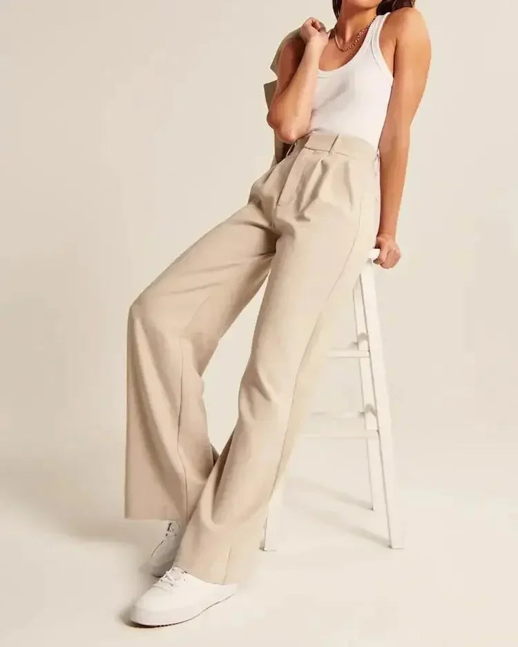 Women’s Wide-Leg Trousers – Tailored Fit – High Waist – Pleated Front – Full Length