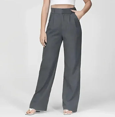 Women’s Trousers – Tailored Fit – High Waist – Wide Leg – Front Pleats – Full Length