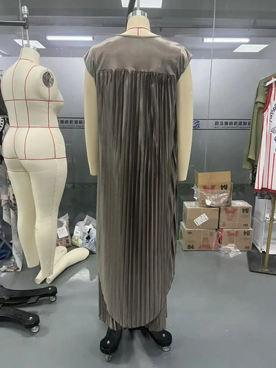 Angela - Pleated Irregular Top and Wide Waisted Pants Set