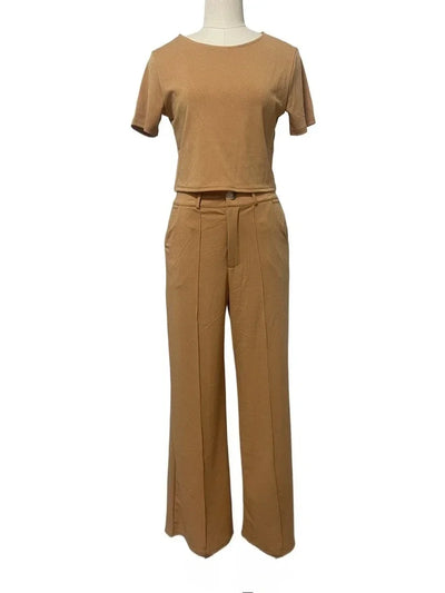 Eloisa - Short-Sleeved Cropped Top Tailored Pants Set