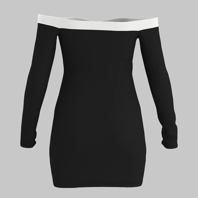 Women’s Bodycon Dress – Off-Shoulder V-Neck – Long Sleeve Stretch Mini Party Wear
