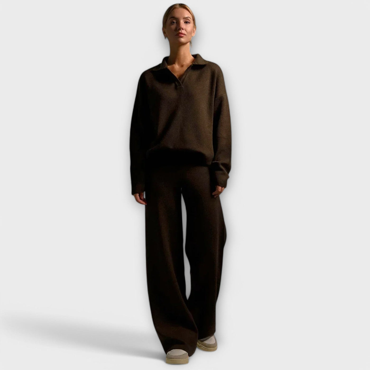 Ladies' knit set with wide pants and loose sweater