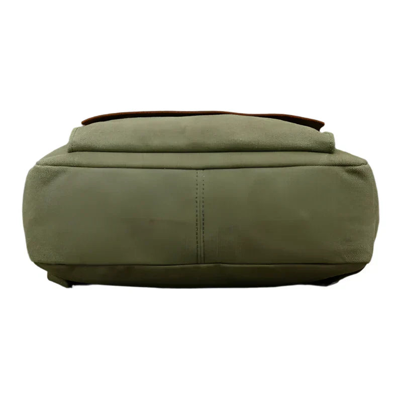 Genuine Leather & Canvas Rucksack - Vintage College Laptop Backpack