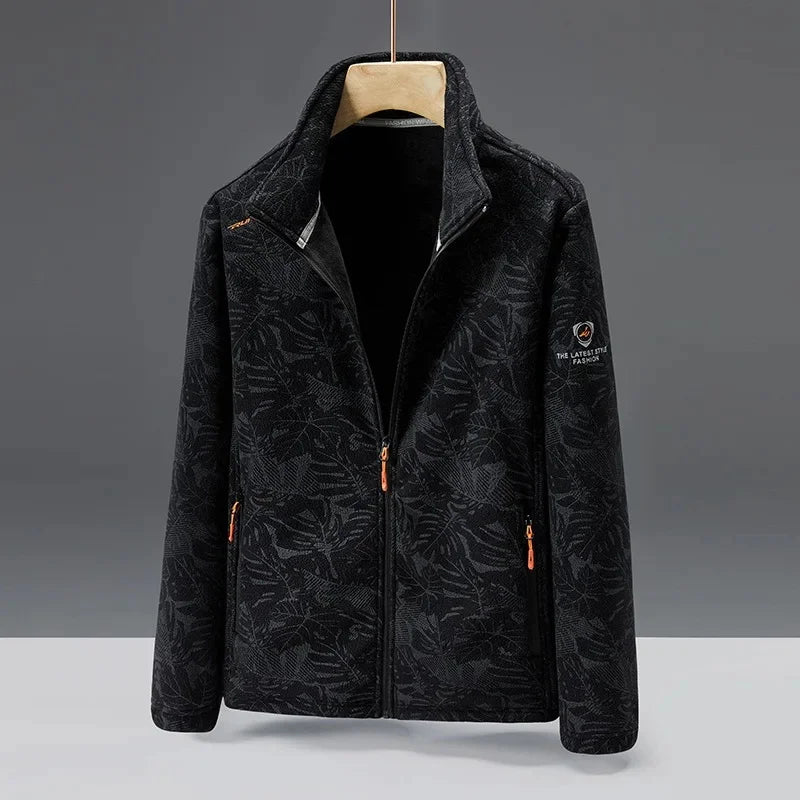 Men’s Fleece Jacket – Standard Fit – High Collar – Zip Pockets – Embossed Texture