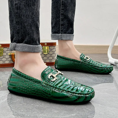 Big Size 38-48 Fashion Green Loafers Men Soft Comfy Slip-on Men's Casual Leather Shoes Crocodile Moccasin For Men Driving Shoes