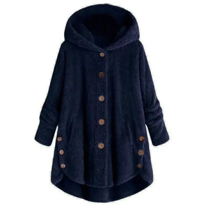 Women’s Fleece Jacket – Relaxed Fit – Hooded – Button Front – Extended Back Hem