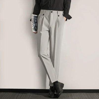 Men’s Classic Fit Trousers – Pleated Front – Straight Leg – Breathable Cotton Blend