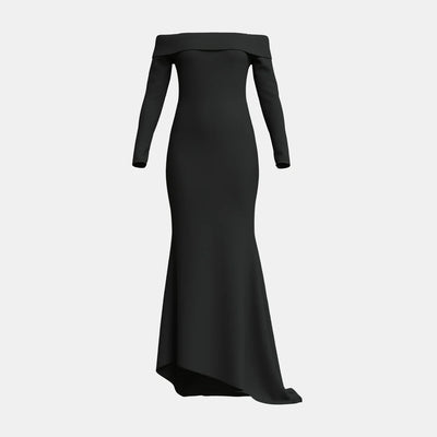 Women’s Evening Gown – Satin – Slim Fit – Off Shoulder – Long Sleeve – Floor Length