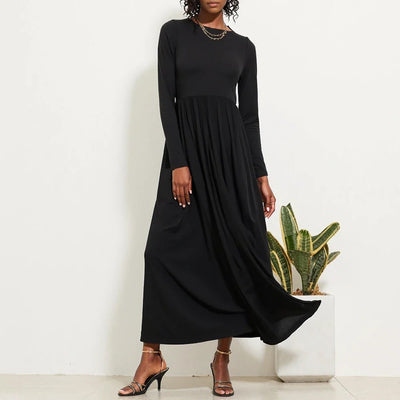 Women’s Midi Dress – Knit Fabric – Fitted Bodice – A-Line Silhouette – Long Sleeve