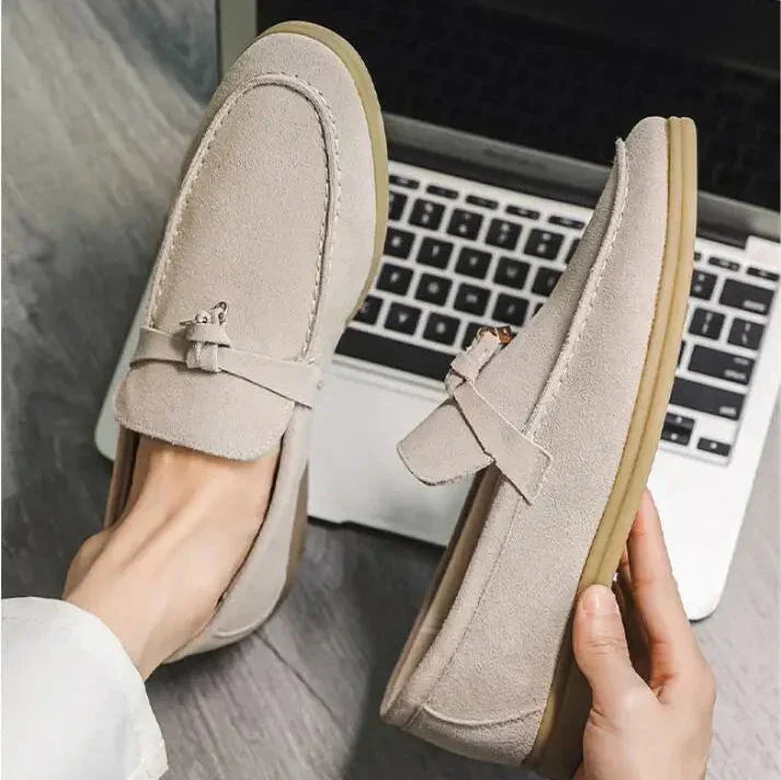 Men’s Loafers – Cow Suede Slip-On – Rubber Sole – Minimalist Smart-Casual Style