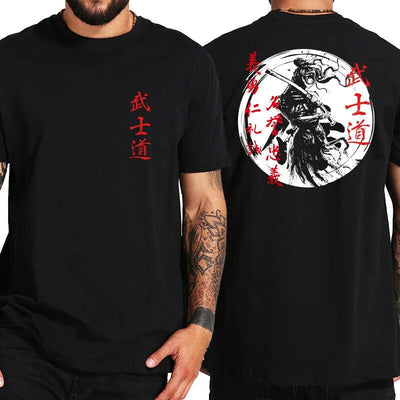 Japan Samurai Spirit T Shirts Japanese Style Back Print EU Size 100% Cotton Tops T-shirt Bushido Male Gifts Tee