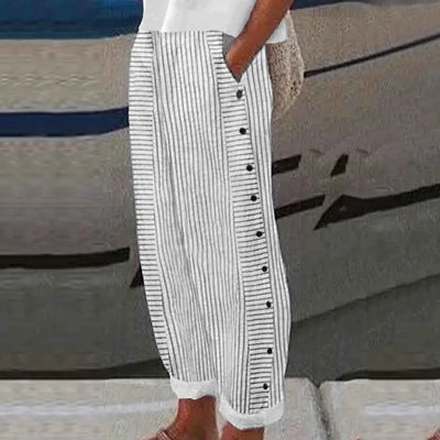 Sienna | Coastal Striped Button-Detail Pants