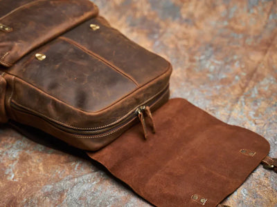 Rugged Genuine Leather Travel Backpack - Brown Large Capacity Daypack