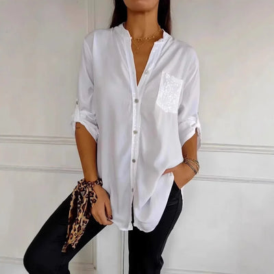 Vivienne – Tailored Blouse with Glitter Chest Pocket