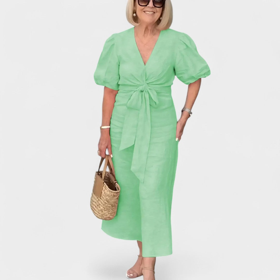 IVY | PUFF SLEEVE TIE-FRONT DRESS