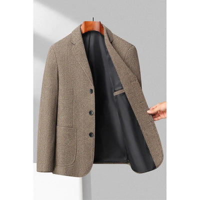Men’s Blazer – Wool Blend – Tailored Fit – Herringbone – Notched Lapel – 3-Button Closure